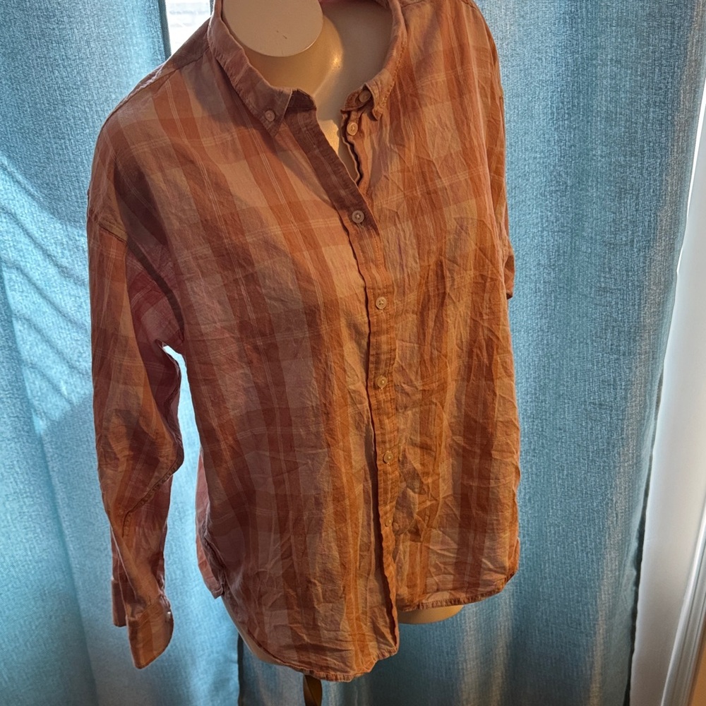 J. Crew Women's Button Down Shirt - Cream, Tan and White Plaid